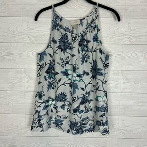 LOFT BLUE GRAY FLORAL SLEEVELESS BLOUSE TOP SIZE SMALL